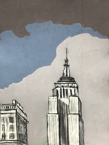 Empire State Building; 
charcoal and oil pastel on paper, 24 x 18"
